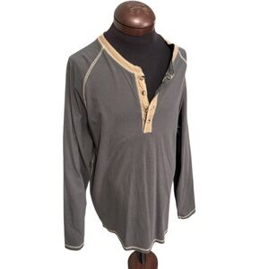 Legendary Whitetails Mens XL Gray Tan Rugged Raglan Henley Long Sleeve Shirt